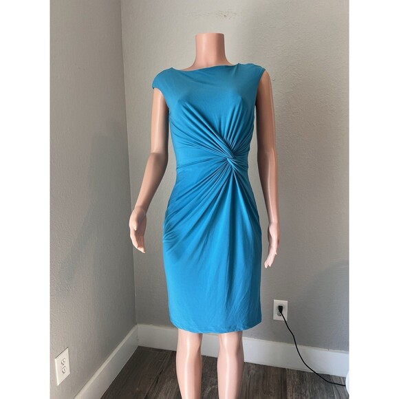 Lauren Ralph Dress Sz 8 BLUE Sheath Ruched Classic Evening Cocktail Formal #57 - Picture 1 of 11
